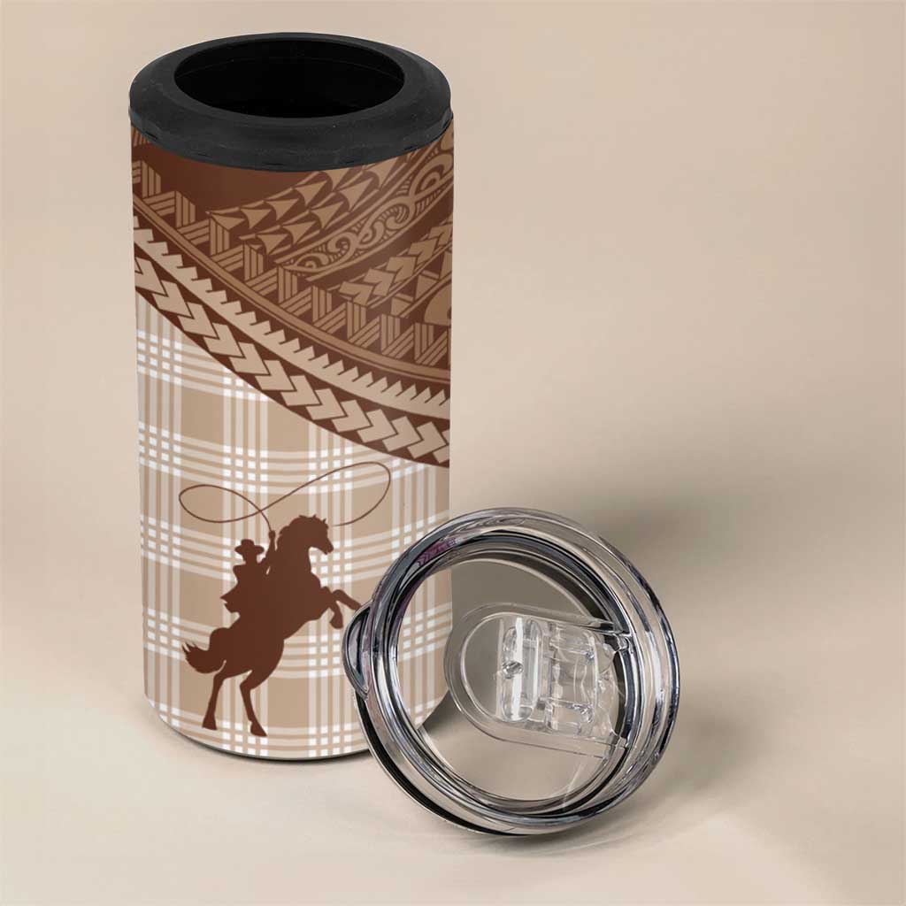 Aloha Hawaii Cowboys Paniolo 4 in 1 Can Cooler Tumbler Beige Palaka - Polynesian Pride