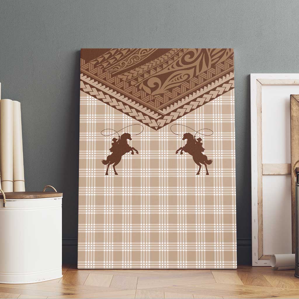 Aloha Hawaii Cowboys Paniolo Canvas Wall Art Beige Palaka - Polynesian Pride