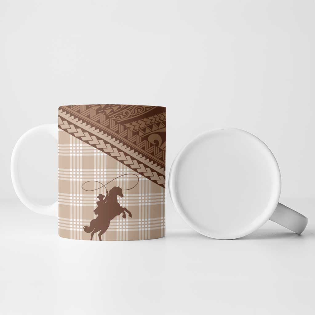 Aloha Hawaii Cowboys Paniolo Ceramic Mug Beige Palaka - Polynesian Pride