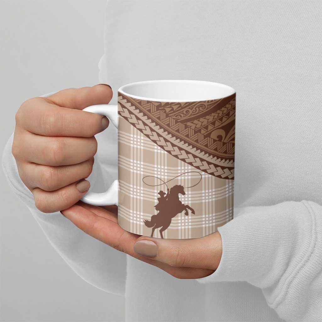 Aloha Hawaii Cowboys Paniolo Ceramic Mug Beige Palaka - Polynesian Pride