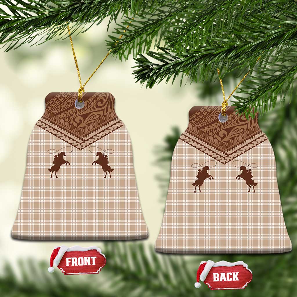 Aloha Hawaii Cowboys Paniolo Ceramic Ornament Beige Palaka - Polynesian Pride