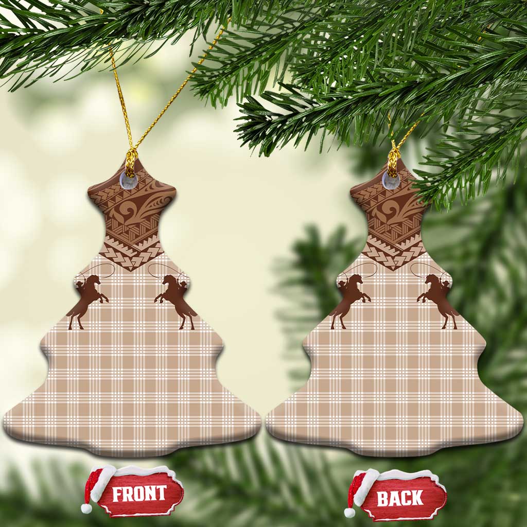 Aloha Hawaii Cowboys Paniolo Ceramic Ornament Beige Palaka - Polynesian Pride