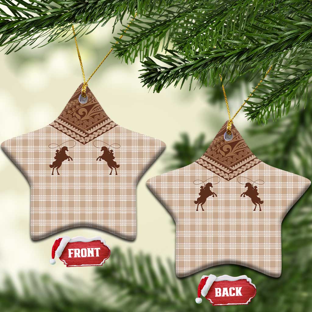 Aloha Hawaii Cowboys Paniolo Ceramic Ornament Beige Palaka - Polynesian Pride