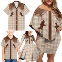 Aloha Hawaii Cowboys Paniolo Family Matching Off Shoulder Short Dress and Hawaiian Shirt Beige Palaka - Polynesian Pride