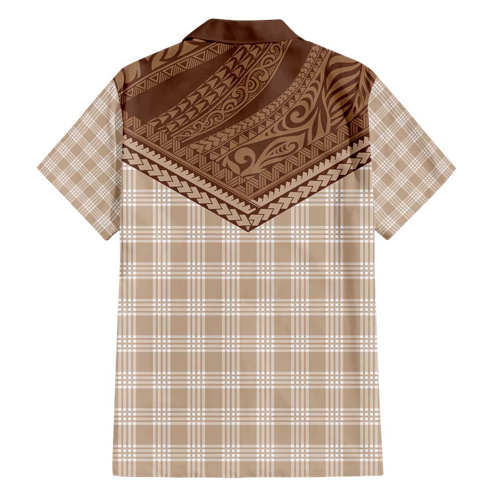 Aloha Hawaii Cowboys Paniolo Family Matching Short Sleeve Bodycon Dress and Hawaiian Shirt Beige Palaka - Polynesian Pride