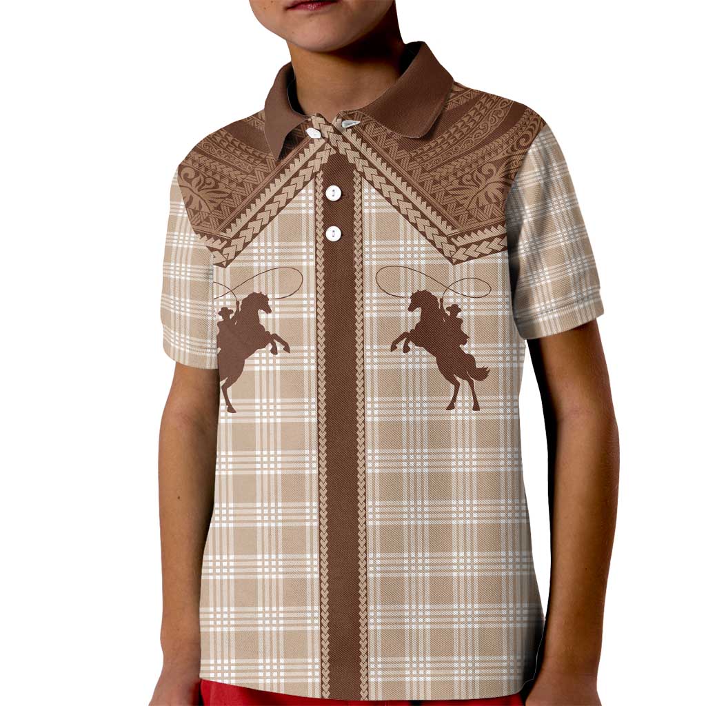 Aloha Hawaii Cowboys Paniolo Kid Polo Shirt Beige Palaka - Polynesian Pride