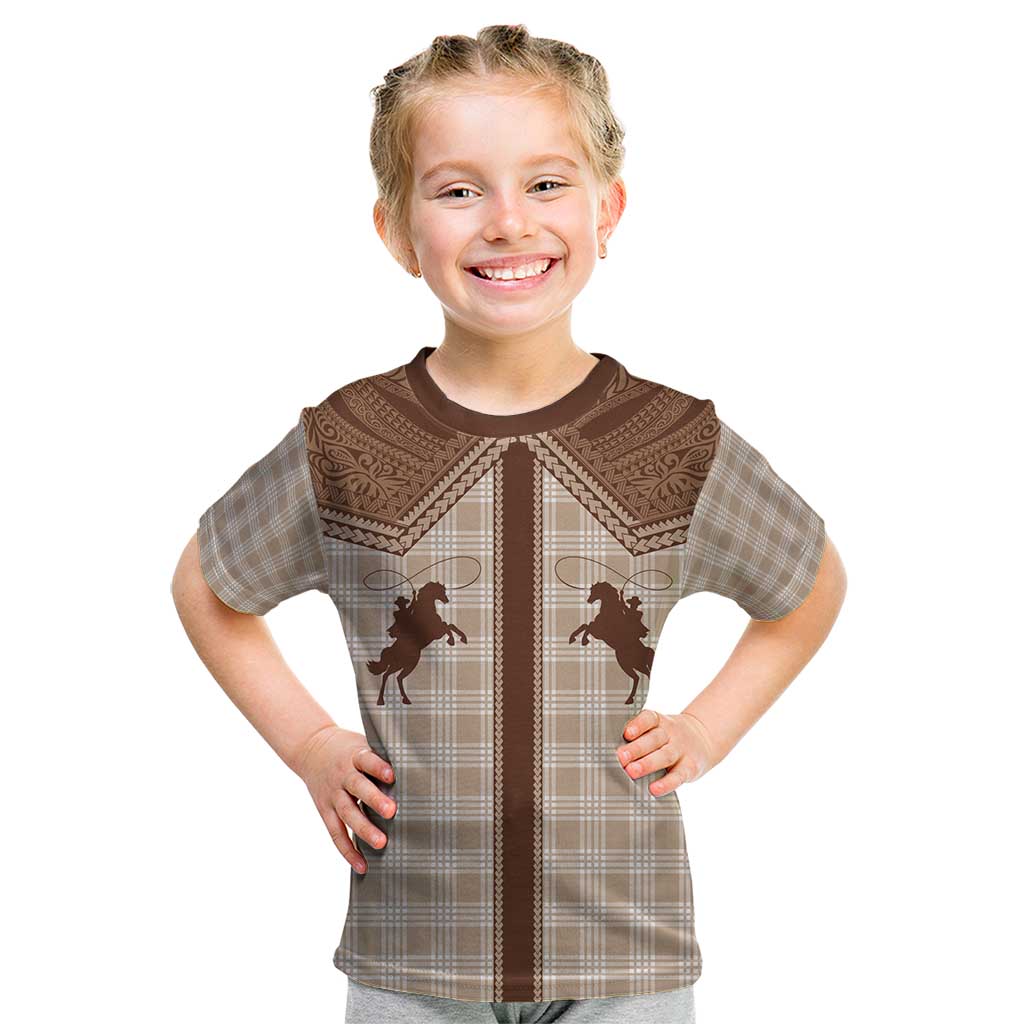 Aloha Hawaii Cowboys Paniolo Kid T Shirt Beige Palaka - Polynesian Pride