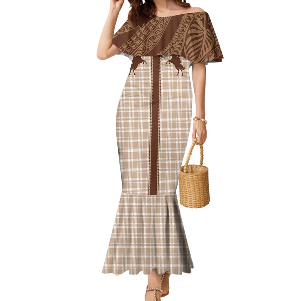 Aloha Hawaii Cowboys Paniolo Mermaid Dress Beige Palaka - Polynesian Pride