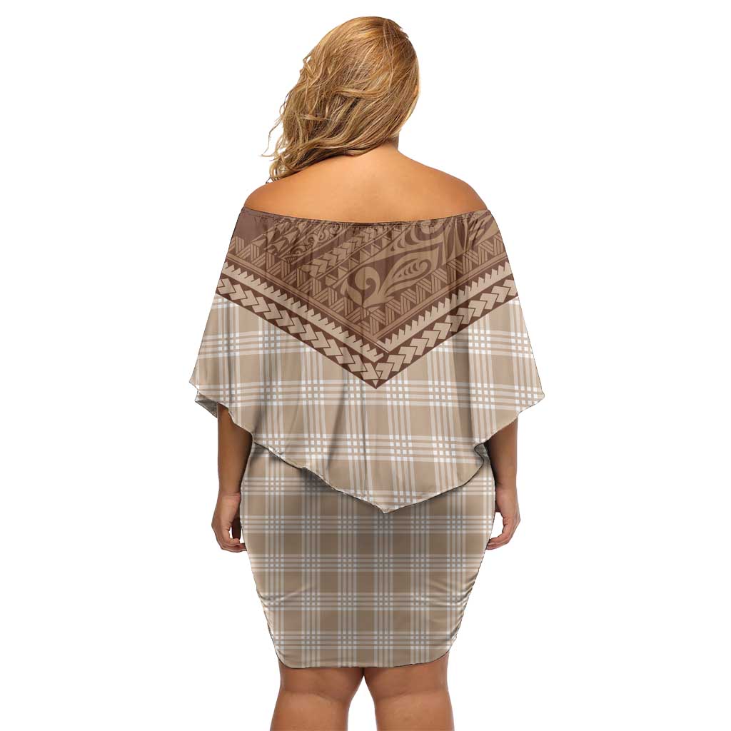 Aloha Hawaii Cowboys Paniolo Off Shoulder Short Dress Beige Palaka - Polynesian Pride