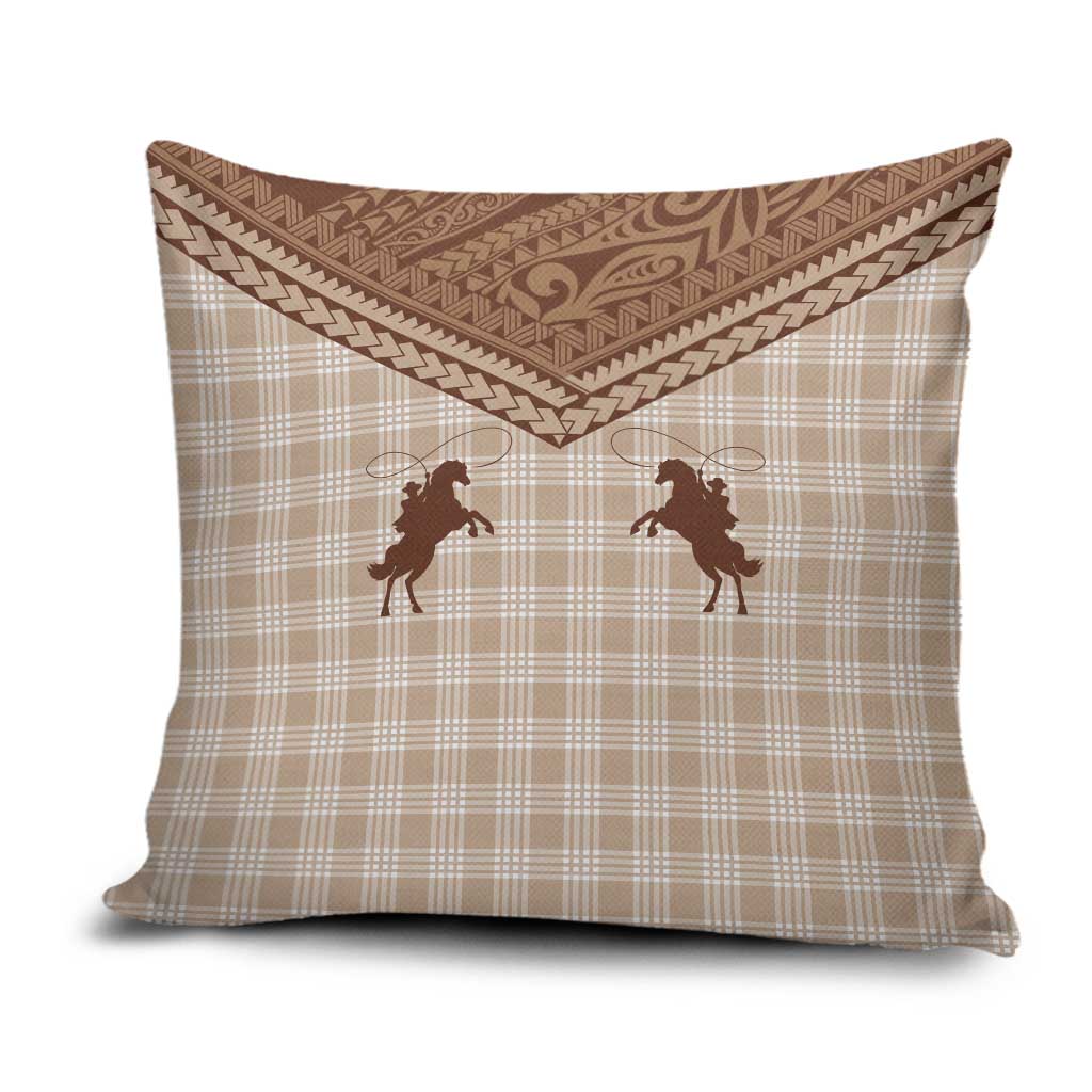 Aloha Hawaii Cowboys Paniolo Pillow Cover Beige Palaka - Polynesian Pride