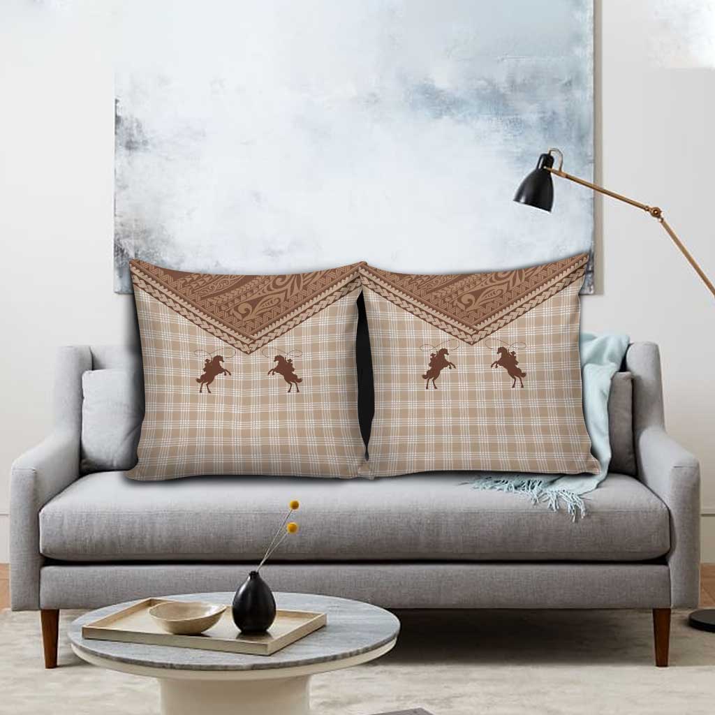 Aloha Hawaii Cowboys Paniolo Pillow Cover Beige Palaka - Polynesian Pride