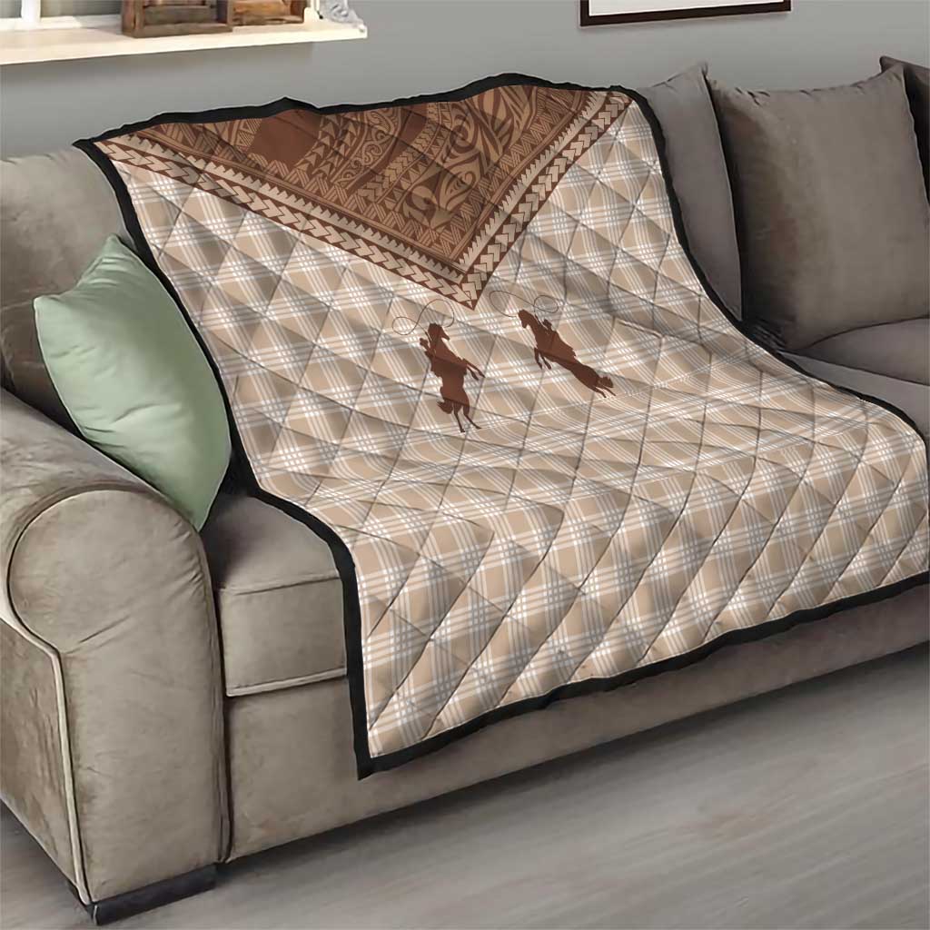 Aloha Hawaii Cowboys Paniolo Quilt Beige Palaka - Polynesian Pride