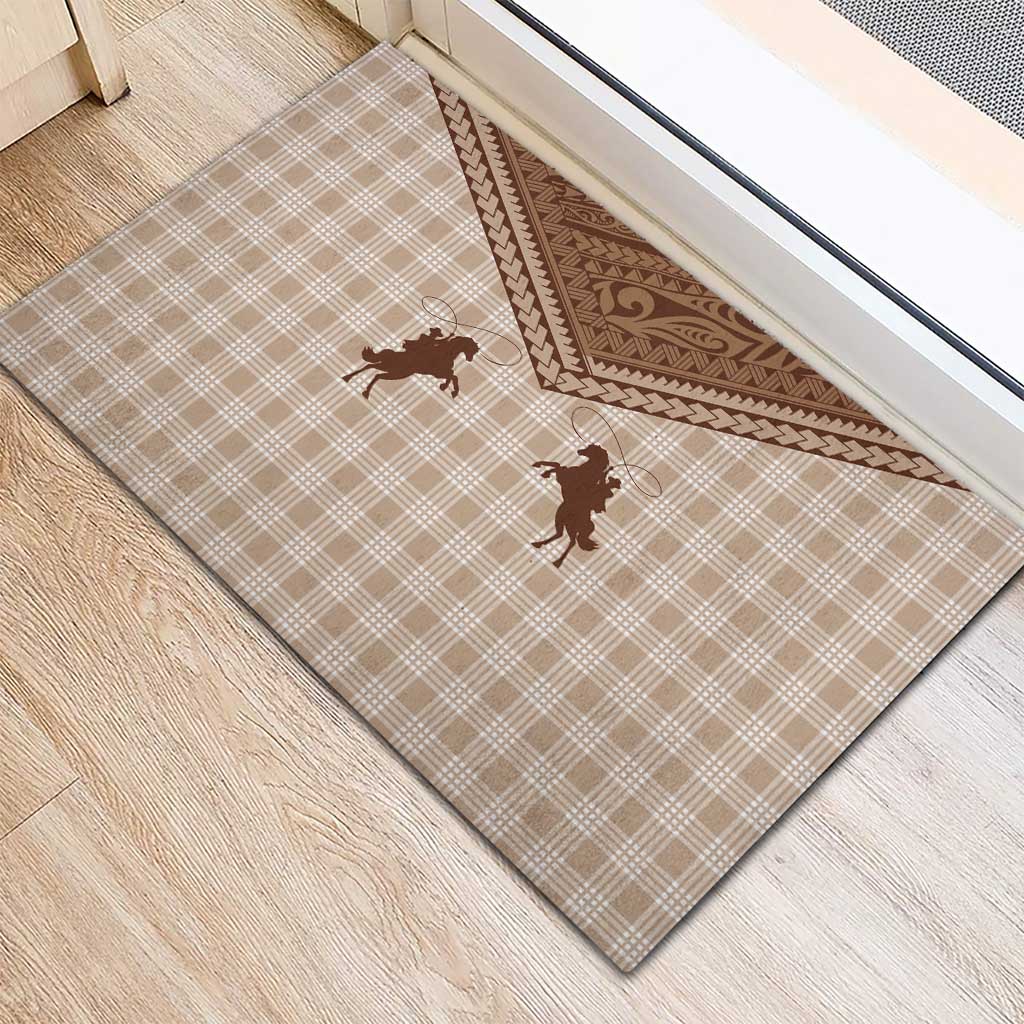 Aloha Hawaii Cowboys Paniolo Rubber Doormat Beige Palaka - Polynesian Pride