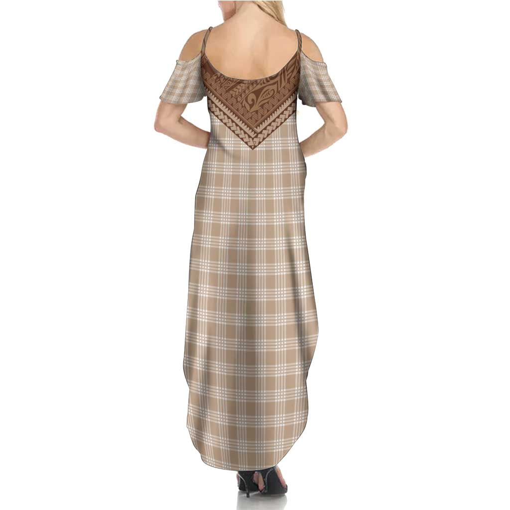 Aloha Hawaii Cowboys Paniolo Summer Maxi Dress Beige Palaka - Polynesian Pride