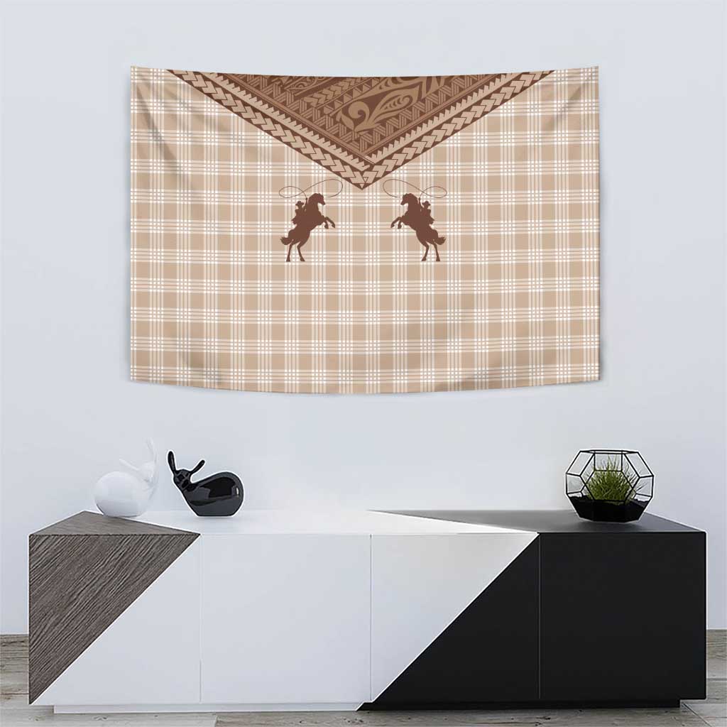 Aloha Hawaii Cowboys Paniolo Tapestry Beige Palaka - Polynesian Pride