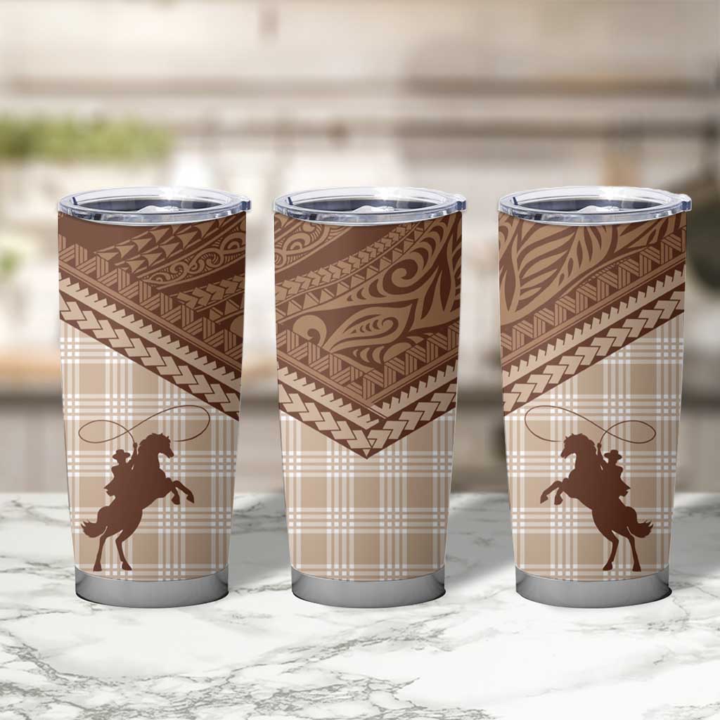 Aloha Hawaii Cowboys Paniolo Tumbler Cup Beige Palaka - Polynesian Pride