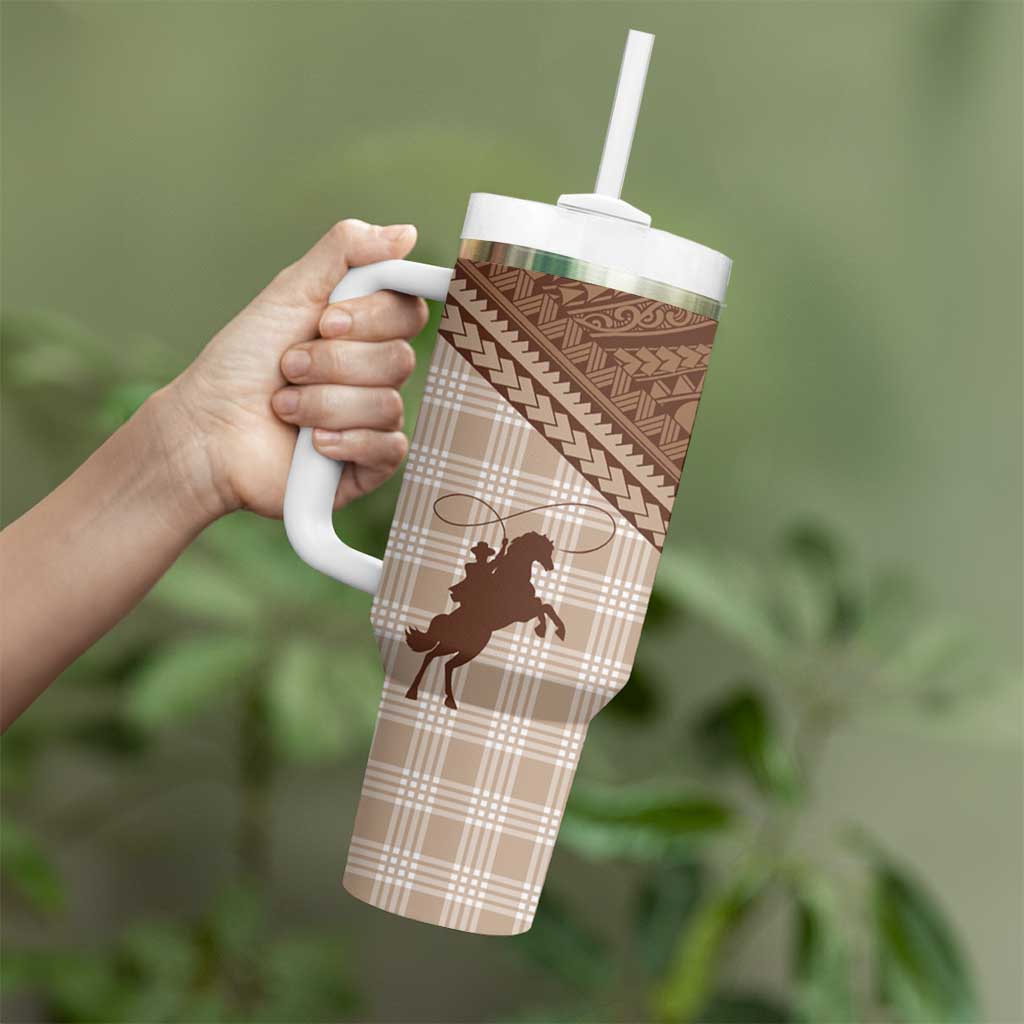 Aloha Hawaii Cowboys Paniolo Tumbler With Handle Beige Palaka - Polynesian Pride