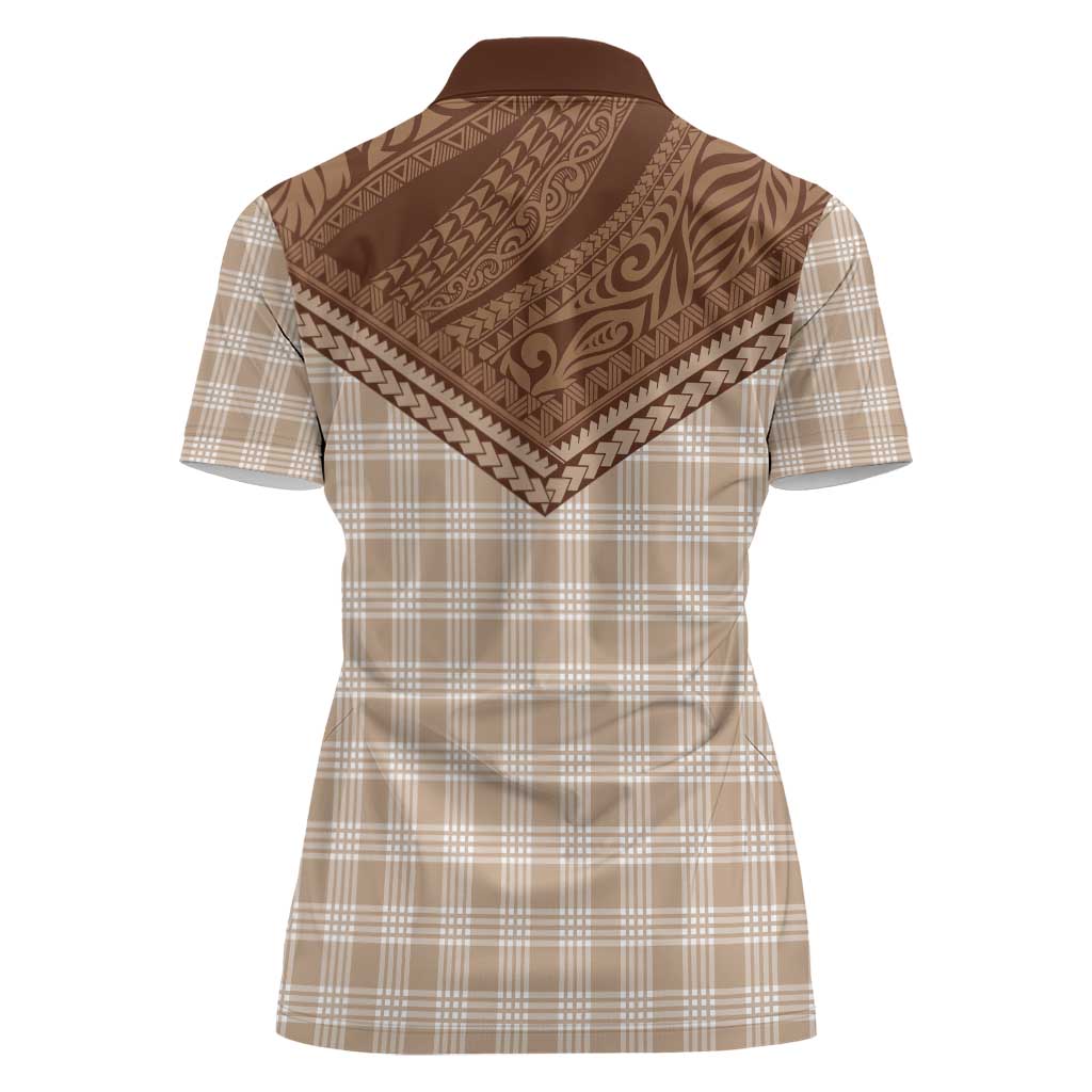 Aloha Hawaii Cowboys Paniolo Women Polo Shirt Beige Palaka - Polynesian Pride