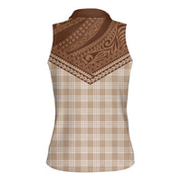 Aloha Hawaii Cowboys Paniolo Women Sleeveless Polo Shirt Beige Palaka - Polynesian Pride