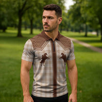 Aloha Hawaii Cowboys Paniolo Zipper Polo Shirt Beige Palaka - Polynesian Pride