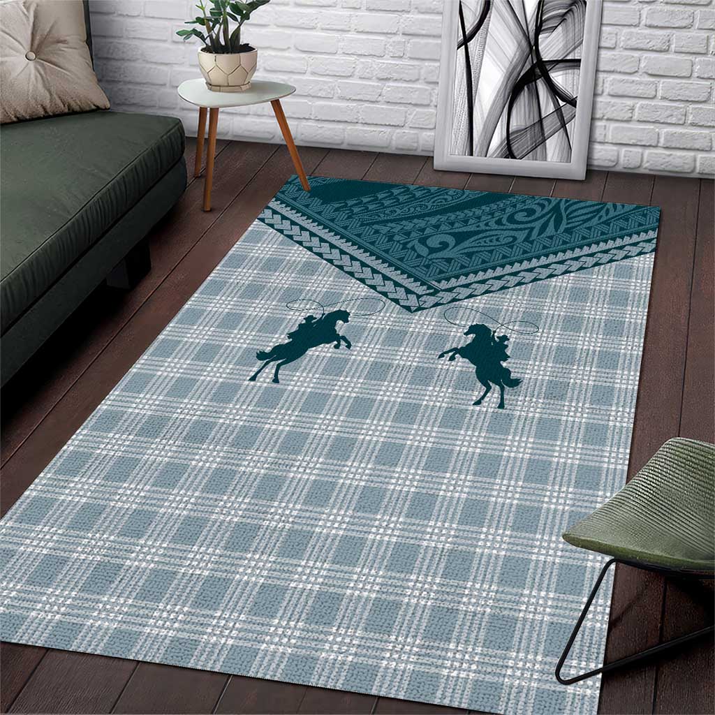 Aloha Hawaii Cowboys Paniolo Area Rug Teal Palaka - Polynesian Pride