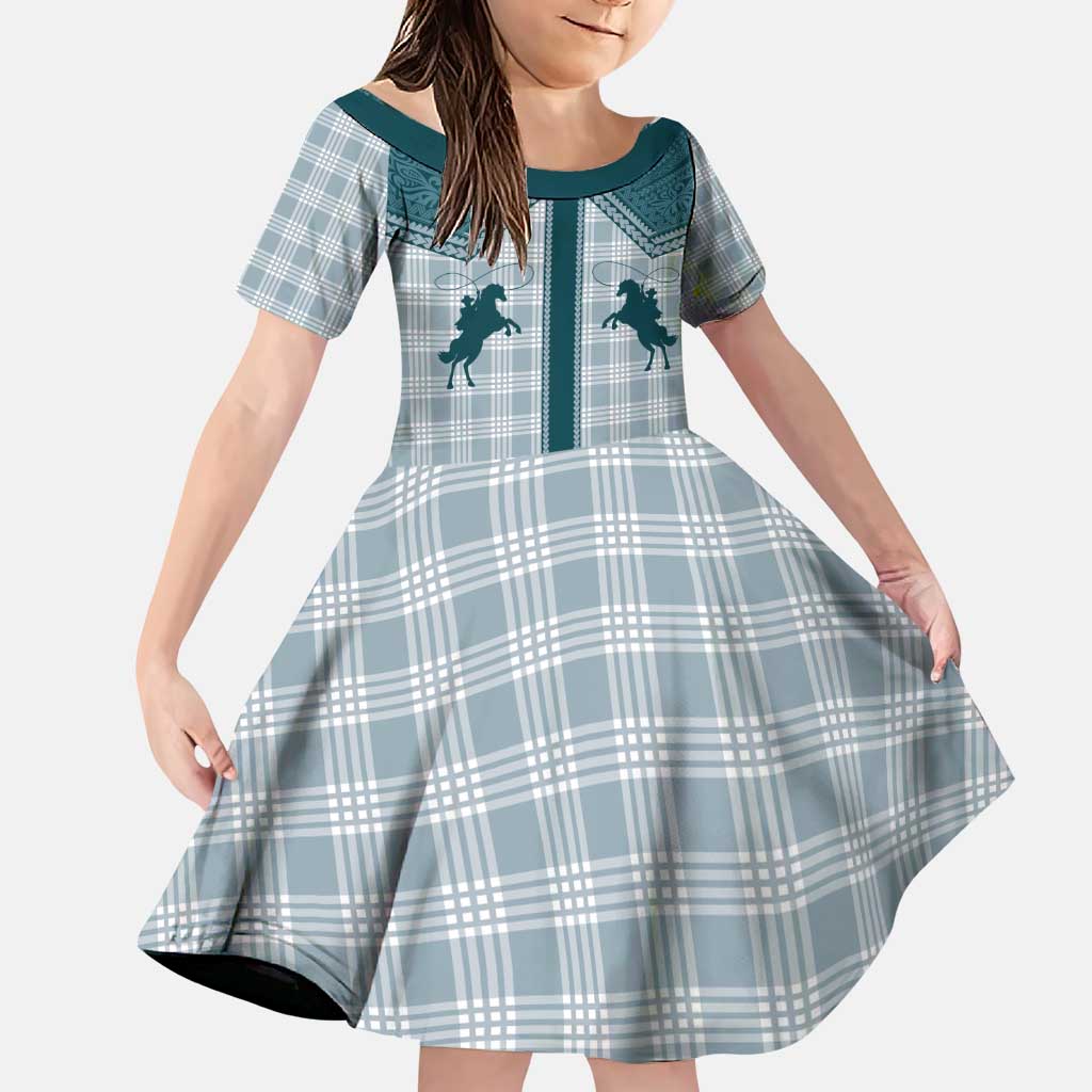 Aloha Hawaii Cowboys Paniolo Family Matching Puletasi and Hawaiian Shirt Teal Palaka - Polynesian Pride