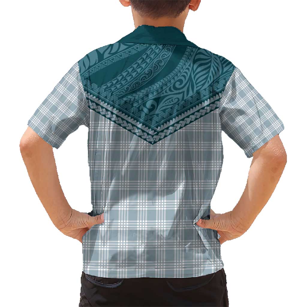 Aloha Hawaii Cowboys Paniolo Family Matching Short Sleeve Bodycon Dress and Hawaiian Shirt Teal Palaka - Polynesian Pride