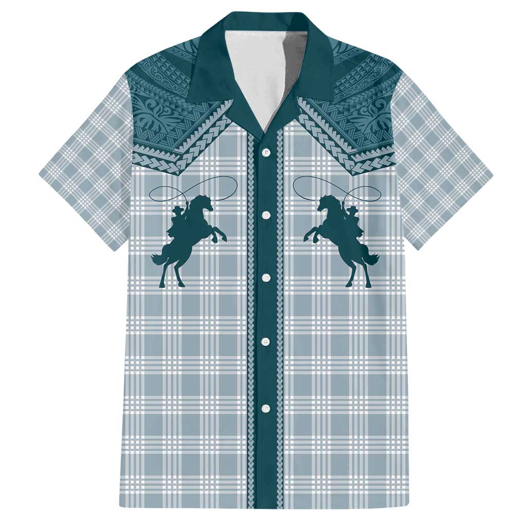 Aloha Hawaii Cowboys Paniolo Family Matching Tank Maxi Dress and Hawaiian Shirt Teal Palaka - Polynesian Pride