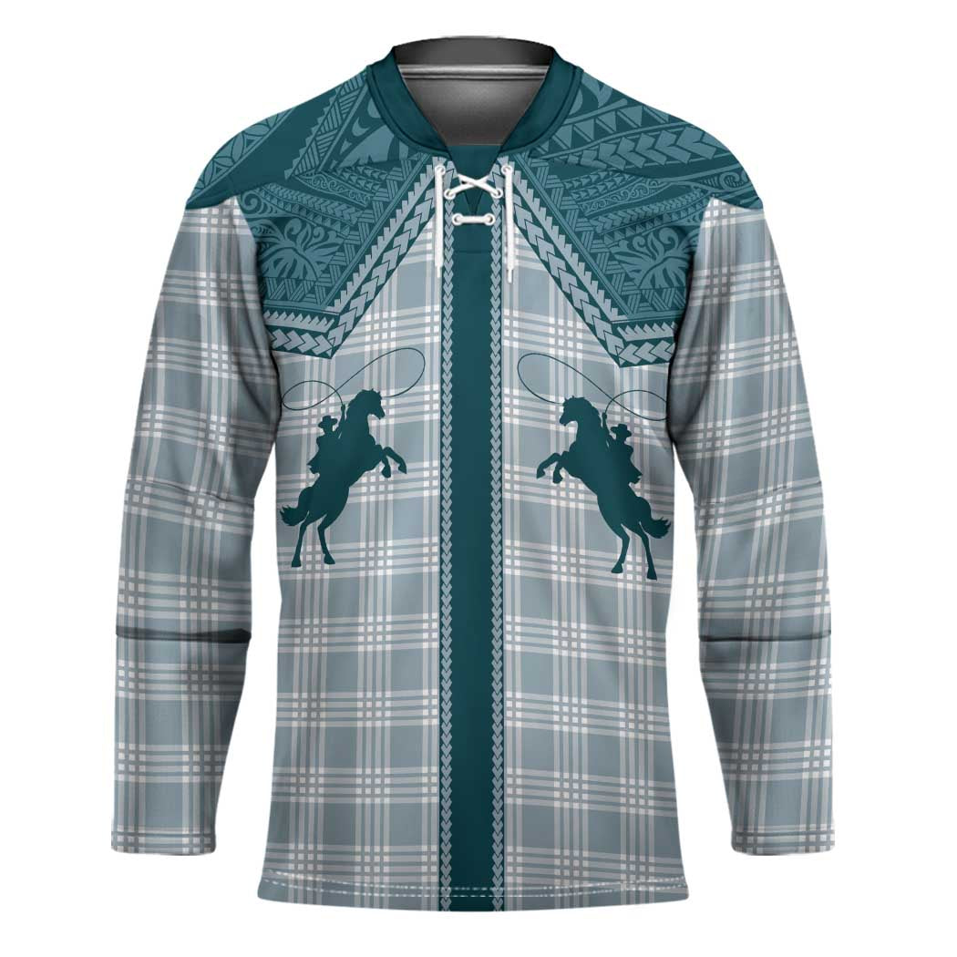 Aloha Hawaii Cowboys Paniolo Hockey Jersey Teal Palaka - Polynesian Pride