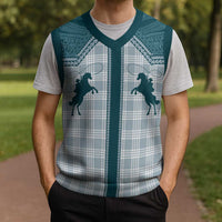 Aloha Hawaii Cowboys Paniolo Christmas Knitted V-Neck Vest Teal Palaka - Polynesian Pride