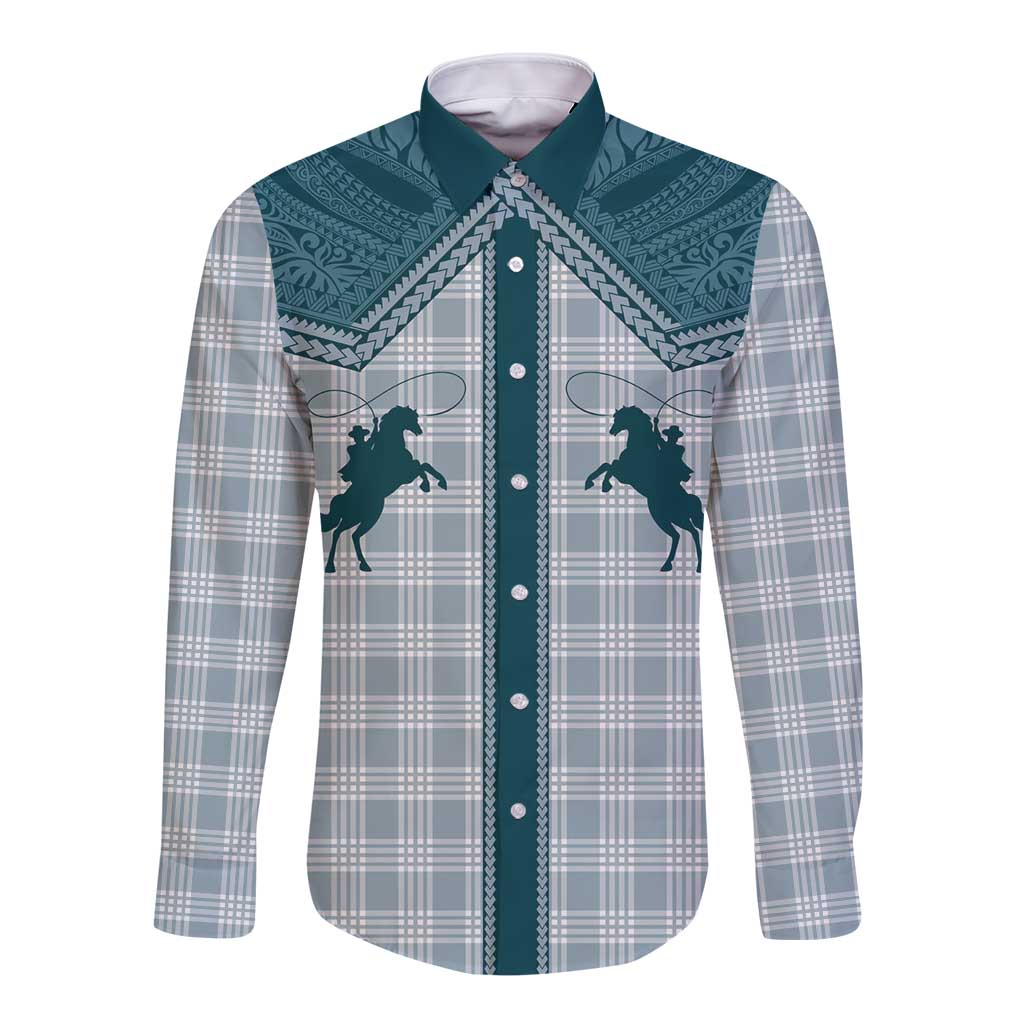 Aloha Hawaii Cowboys Paniolo Long Sleeve Button Shirt Teal Palaka - Polynesian Pride