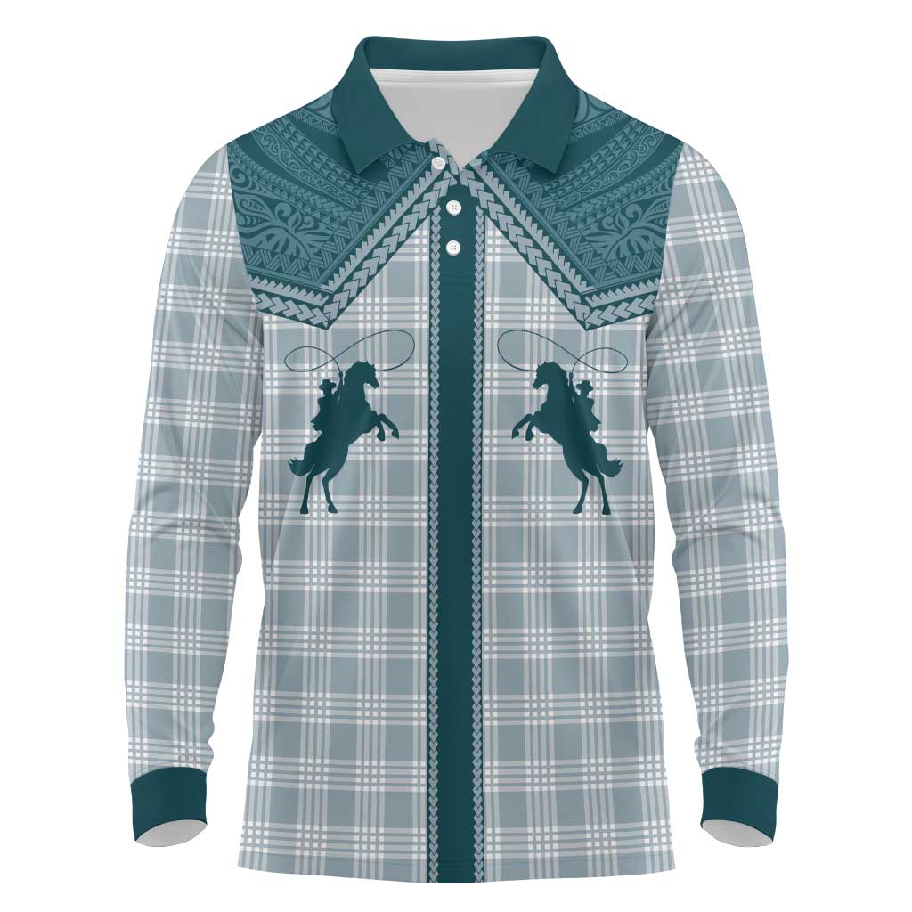 Aloha Hawaii Cowboys Paniolo Long Sleeve Polo Shirt Teal Palaka - Polynesian Pride
