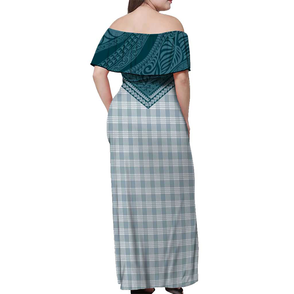 Aloha Hawaii Cowboys Paniolo Off Shoulder Maxi Dress Teal Palaka - Polynesian Pride