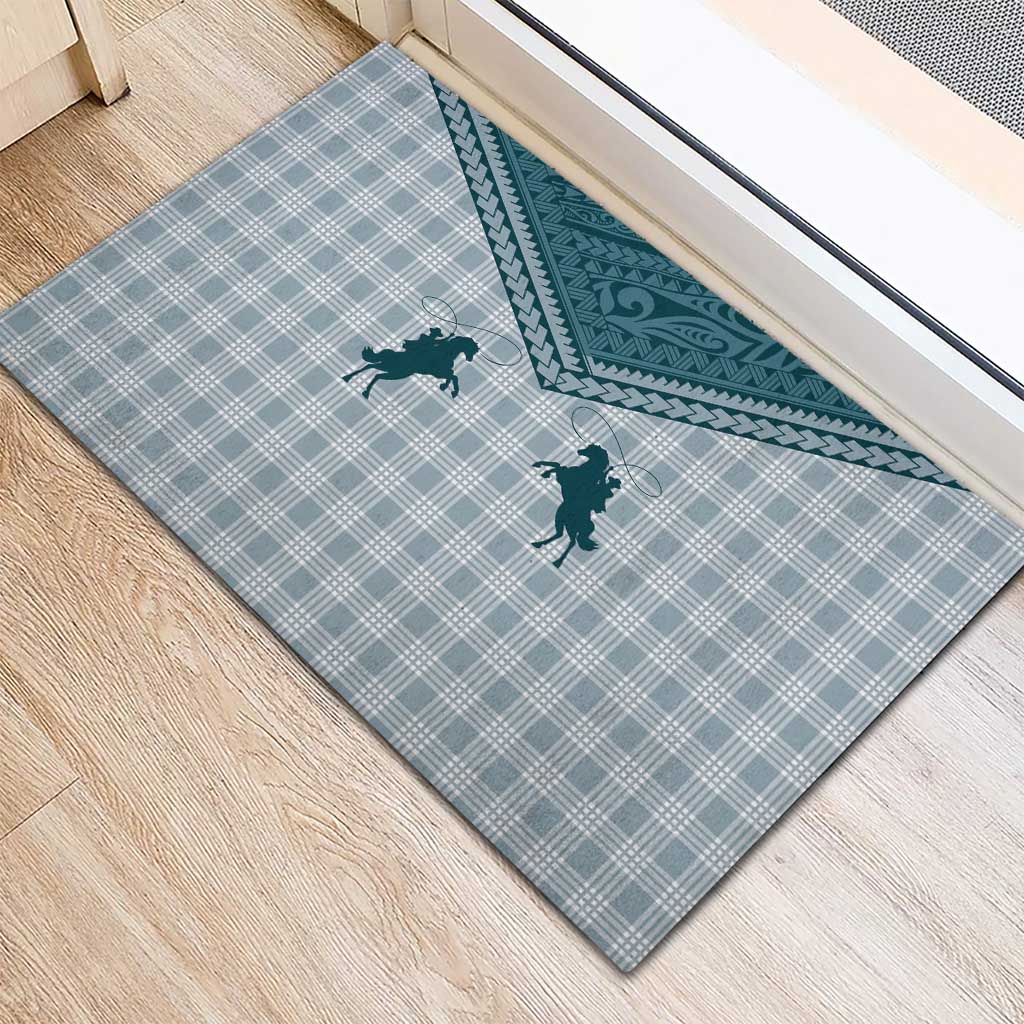 Aloha Hawaii Cowboys Paniolo Rubber Doormat Teal Palaka - Polynesian Pride