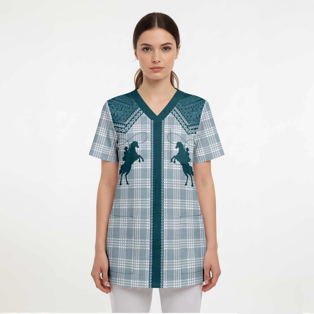 Aloha Hawaii Cowboys Paniolo Scrub Top Teal Palaka - Polynesian Pride