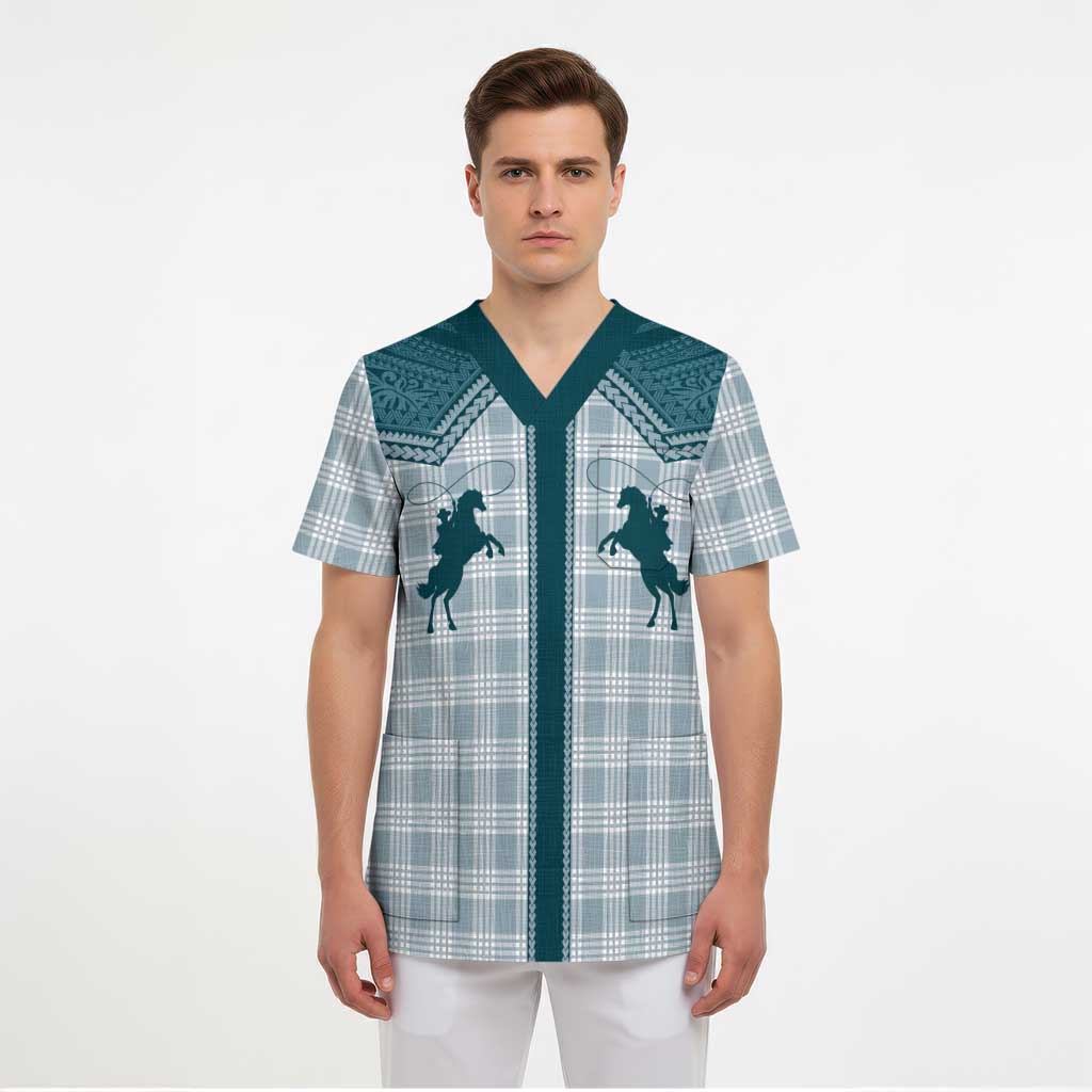 Aloha Hawaii Cowboys Paniolo Scrub Top Teal Palaka - Polynesian Pride