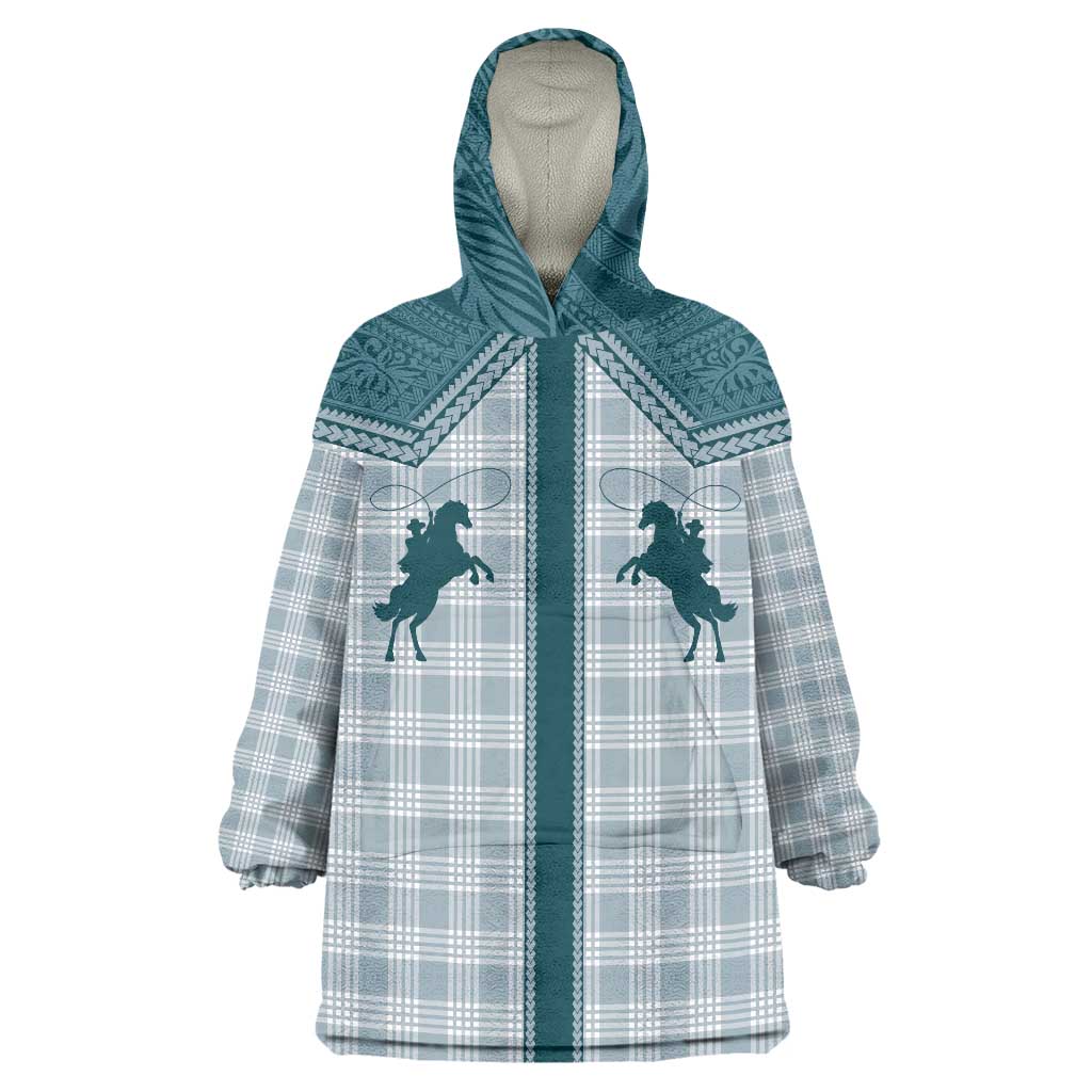 Aloha Hawaii Cowboys Paniolo Wearable Blanket Hoodie Teal Palaka - Polynesian Pride