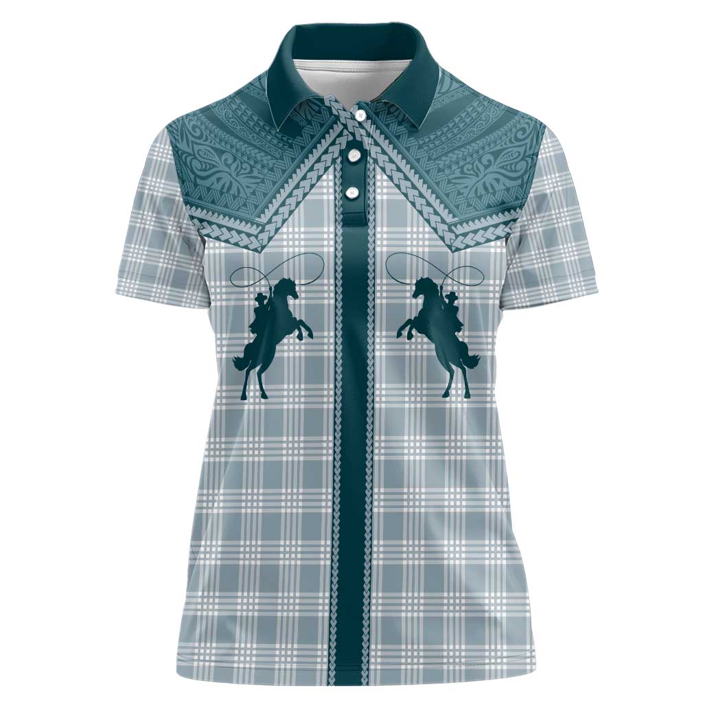 Aloha Hawaii Cowboys Paniolo Women Polo Shirt Teal Palaka - Polynesian Pride