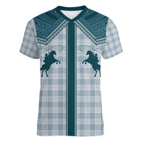 Aloha Hawaii Cowboys Paniolo Women V-Neck T-Shirt Teal Palaka - Polynesian Pride