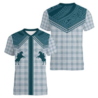 Aloha Hawaii Cowboys Paniolo Women V-Neck T-Shirt Teal Palaka - Polynesian Pride