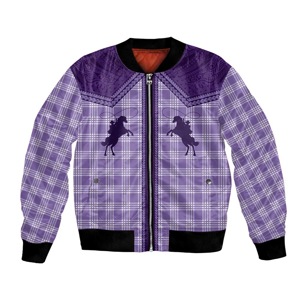Aloha Hawaii Cowboys Paniolo Bomber Jacket Violet Palaka - Polynesian Pride