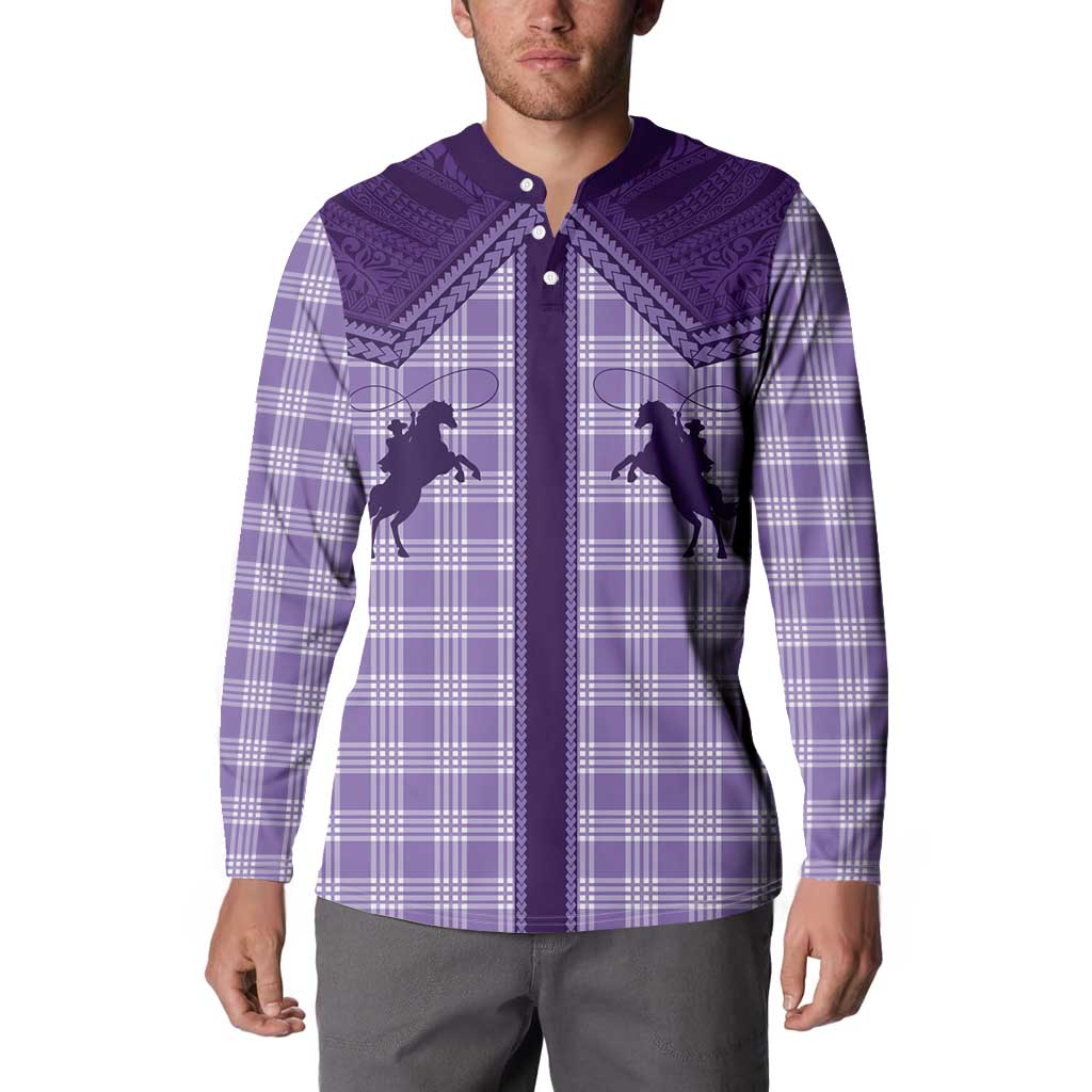 Aloha Hawaii Cowboys Paniolo Button Sweatshirt Violet Palaka - Polynesian Pride