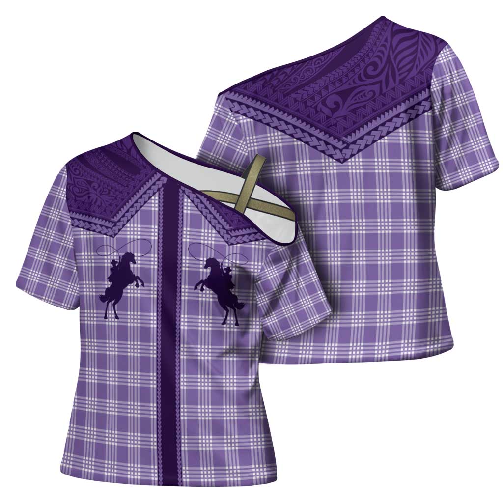 Aloha Hawaii Cowboys Paniolo Cross Shoulder Shirt Violet Palaka - Polynesian Pride