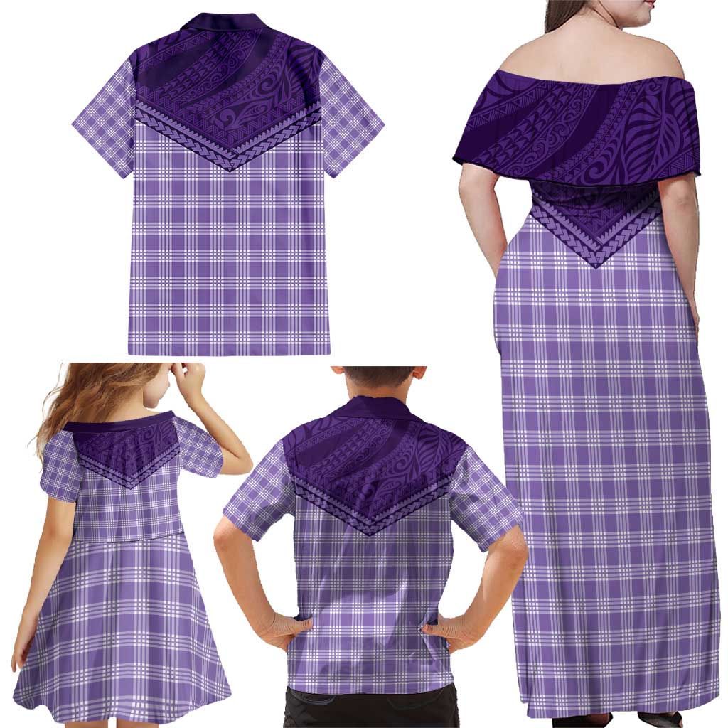 Aloha Hawaii Cowboys Paniolo Family Matching Off Shoulder Maxi Dress and Hawaiian Shirt Violet Palaka - Polynesian Pride