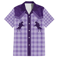 Aloha Hawaii Cowboys Paniolo Family Matching Off Shoulder Short Dress and Hawaiian Shirt Violet Palaka - Polynesian Pride