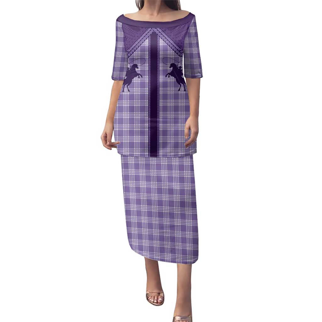 Aloha Hawaii Cowboys Paniolo Family Matching Puletasi and Hawaiian Shirt Violet Palaka - Polynesian Pride
