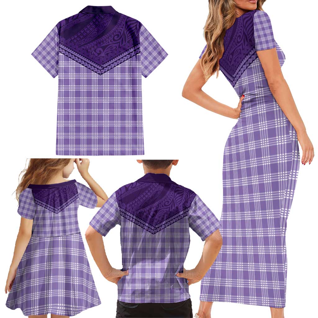 Aloha Hawaii Cowboys Paniolo Family Matching Short Sleeve Bodycon Dress and Hawaiian Shirt Violet Palaka - Polynesian Pride
