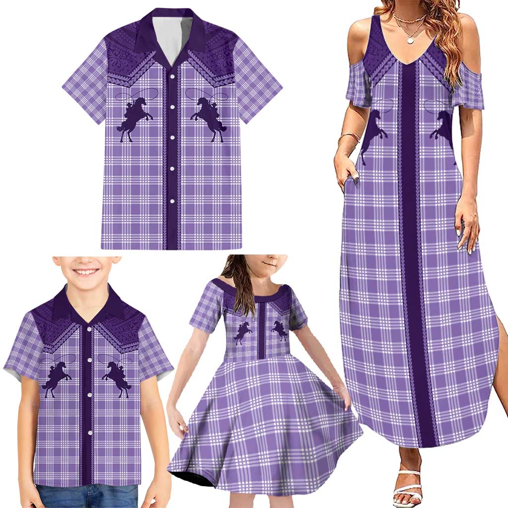 Aloha Hawaii Cowboys Paniolo Family Matching Summer Maxi Dress and Hawaiian Shirt Violet Palaka - Polynesian Pride