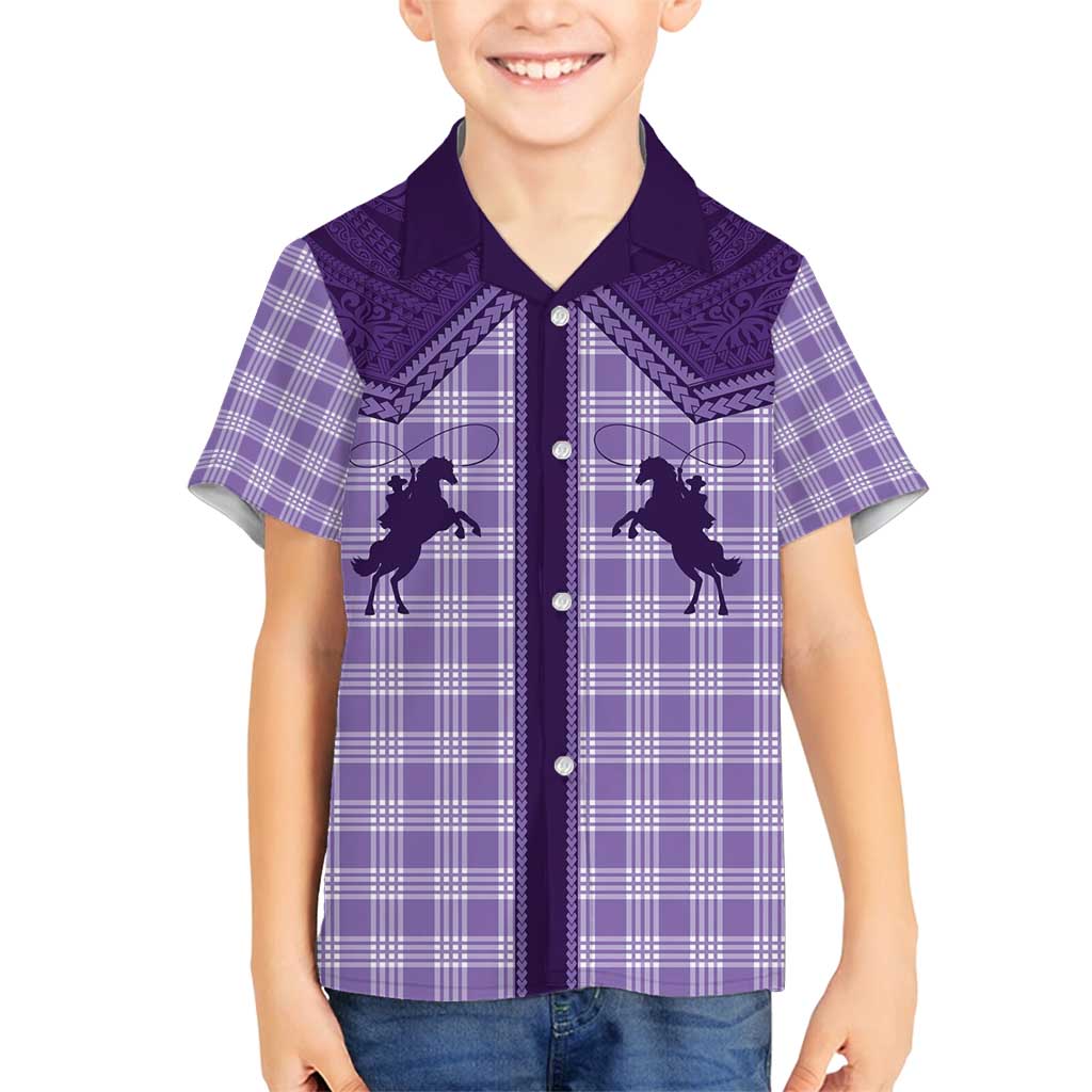 Aloha Hawaii Cowboys Paniolo Family Matching Tank Maxi Dress and Hawaiian Shirt Violet Palaka - Polynesian Pride