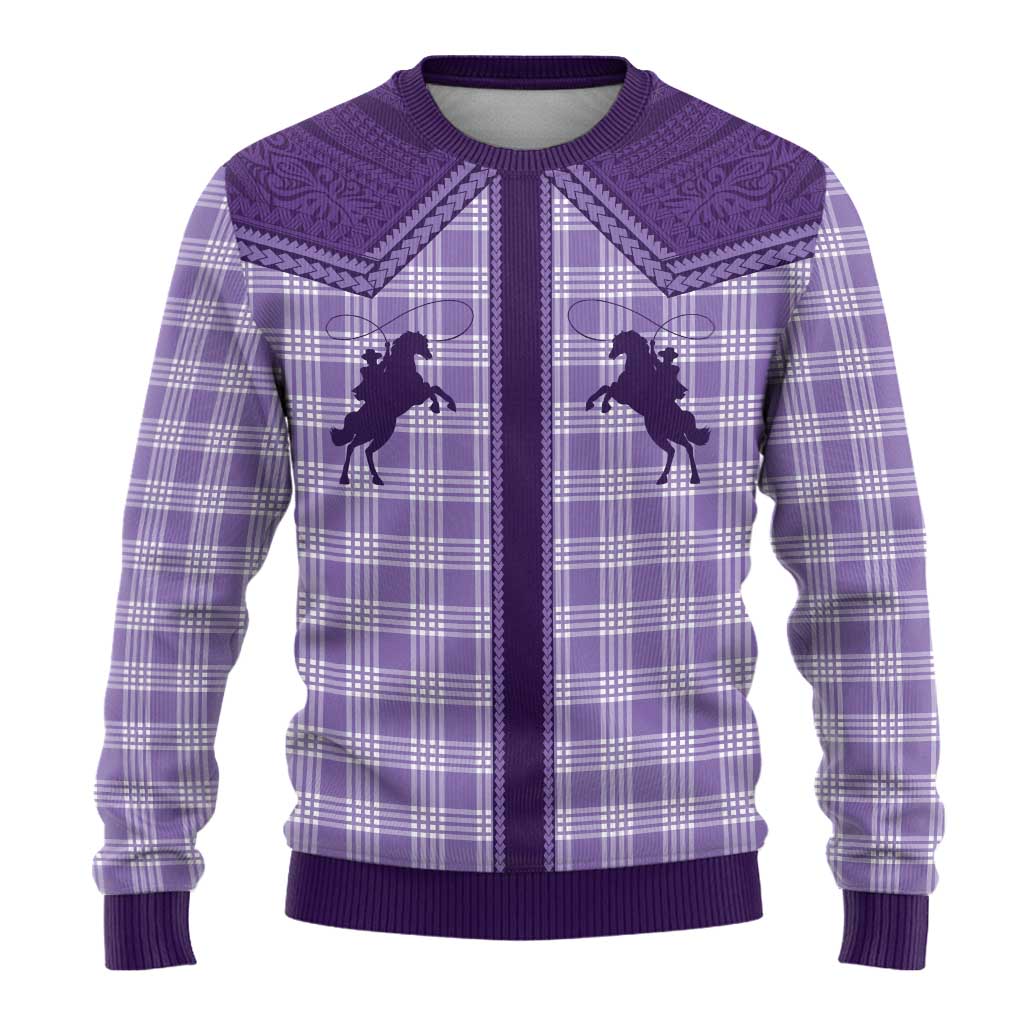 Aloha Hawaii Cowboys Paniolo Ugly Christmas Sweater Violet Palaka - Polynesian Pride